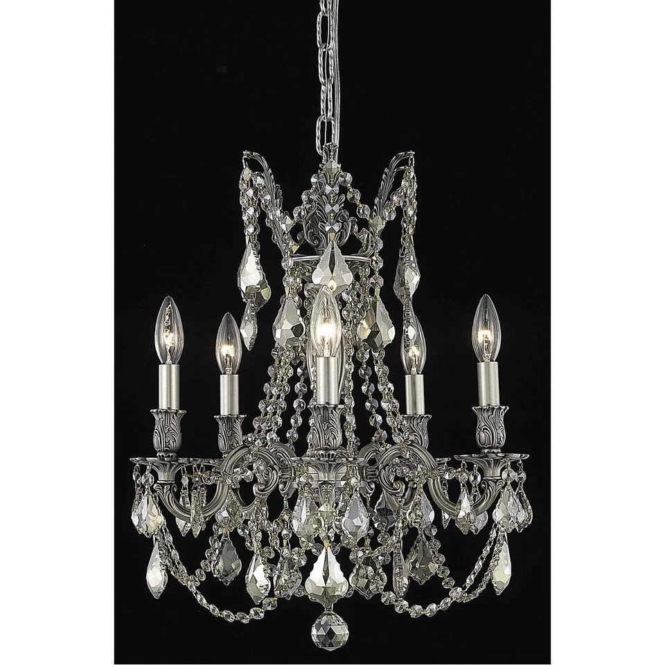 Pewter Color Frame Golden Teak Crystal Chandelier Ceiling Hanging Light Fixture - Image 3 of 3