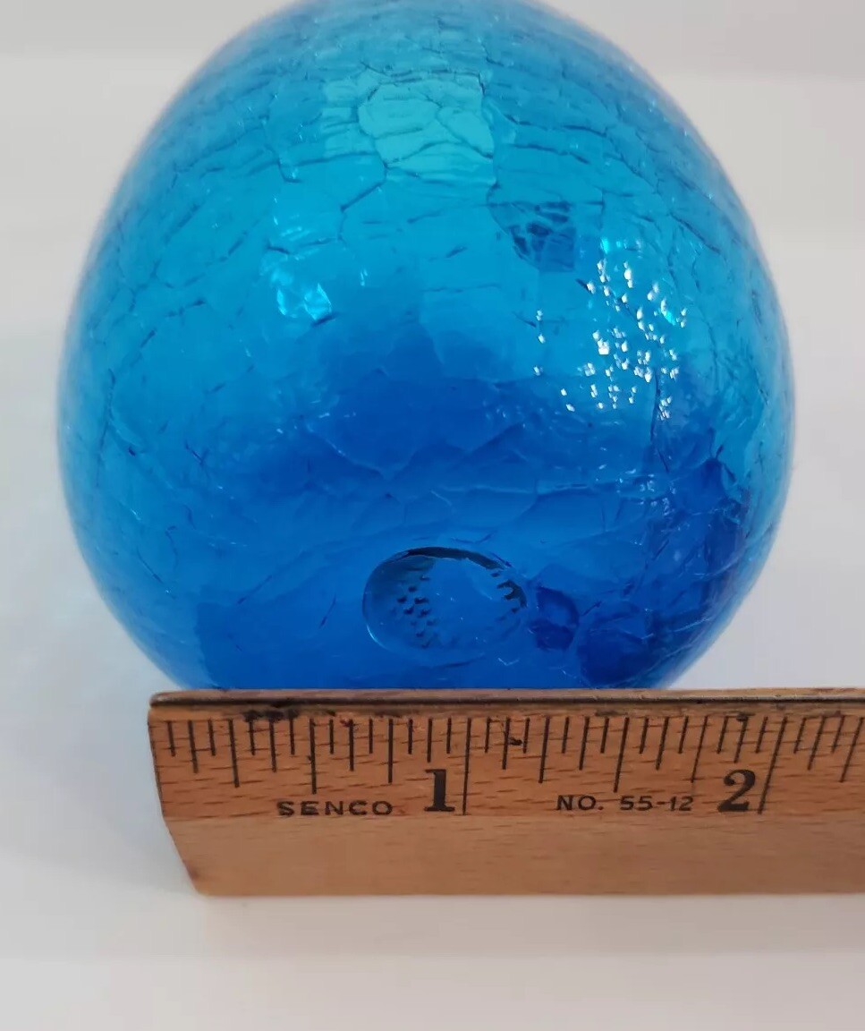 Vintage Blue Crackle Glass Mini Pitcher Bud Vase Applied Handle Approx 3.5”H