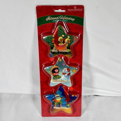 Hawaiian Tropical Holiday Star Christmas Ornaments Set of 3 Island Heritage Cute