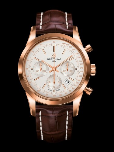 Breitling Transocean Chronograph 43mm Silver Dial 18kt Rose Gold RB015212/G738