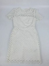  325 Milly Women's White Short Sleeve Round Neck Crochet Sheath Dress Size 2