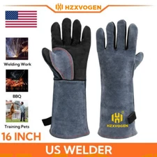 HZXVOGEN Heat resistant Welding Gloves BBQ Gloves Fire Gloves Fireplace Gloves