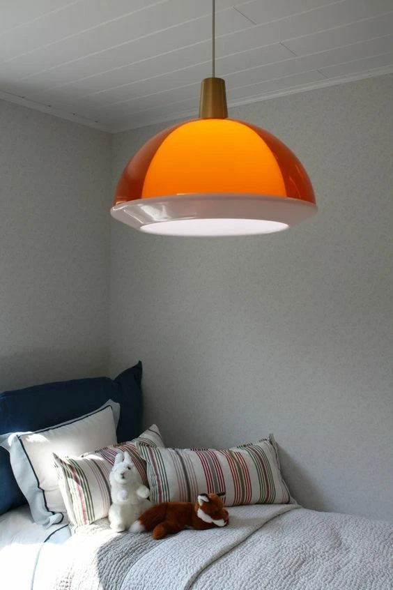 LÁMPARA COLGANTE FINLANDESA MODERNA DE MEDIADOS DE SIGLO YKI NUMMI "KUPLAT" 400 CM NARANJA NUEVA Foto 2 de 4