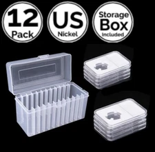 12 Pack 0.83 IN 21 mm Slab Coin Snap Holder w/ 12 Slot Storage Box Fit US Nickel