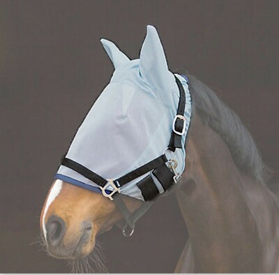 Horze Light Blue Soft Comfort Mesh Fly Mask with Ears Pony Cob Full X-Full