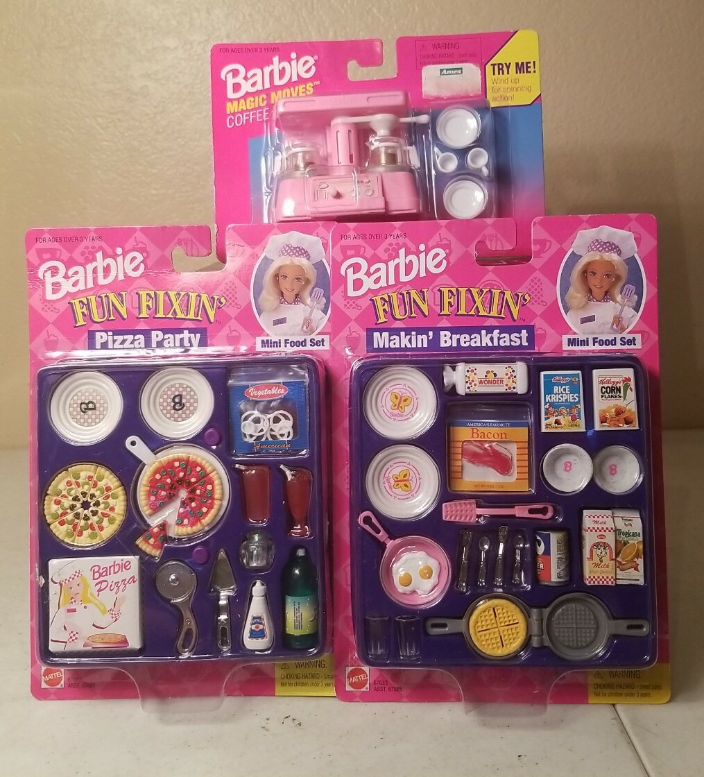 New Sealed 1997 Barbie Fun Fixing Bundle with Barbie Magic Moves Coffee Maker 