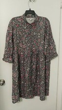 SPREADFASHION THE DROP SHIRT FLORAL GRAY DRESS A LINE L PTP 21" L27" 