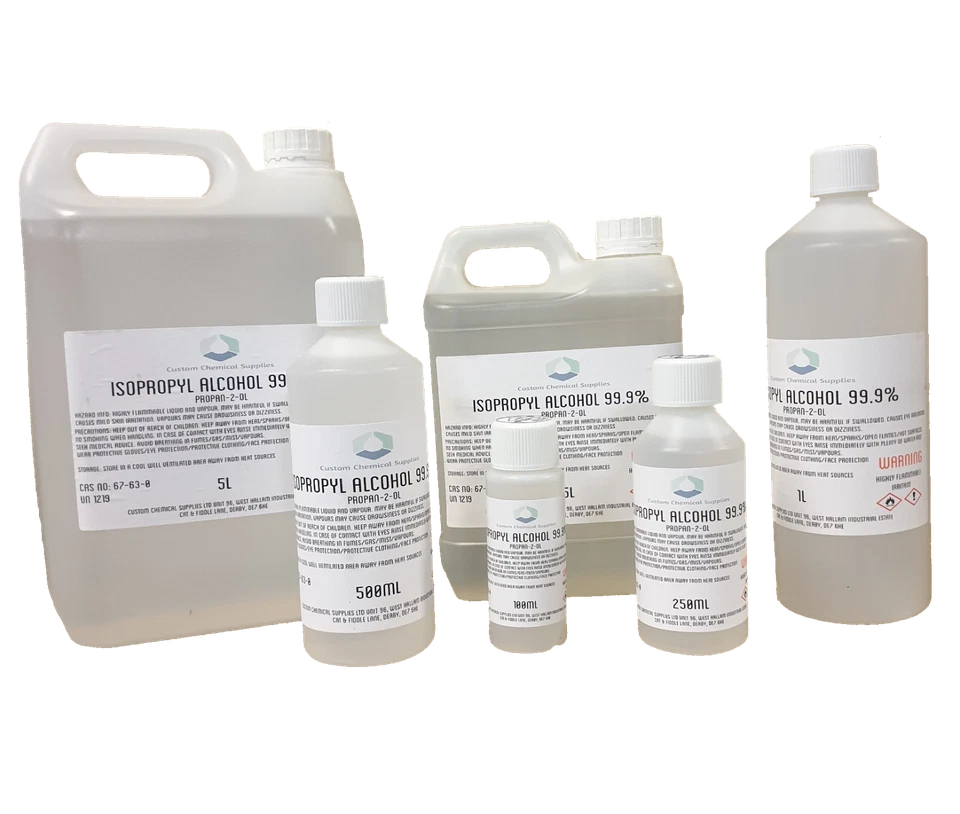 CUSTOM CHEMICAL SUPPLIES Isopropyl Alcohol IPA 99.9% Pure Isopropanol 100ml 250ml 500ml 1l 2.5l 5l 10l