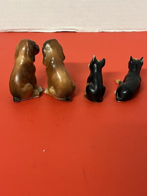Lot 4 Miniature Bone China Figurine Puppies Cocker Spaniel Boxer Dogs
