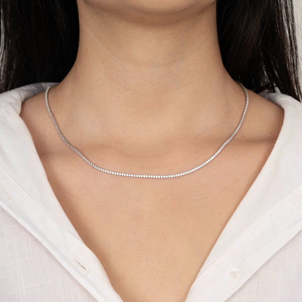 14k Gold Lab-Creted Diamond Tennis Necklace, 3mm Round Diamond Tennis Necklace - Image 3 of 4