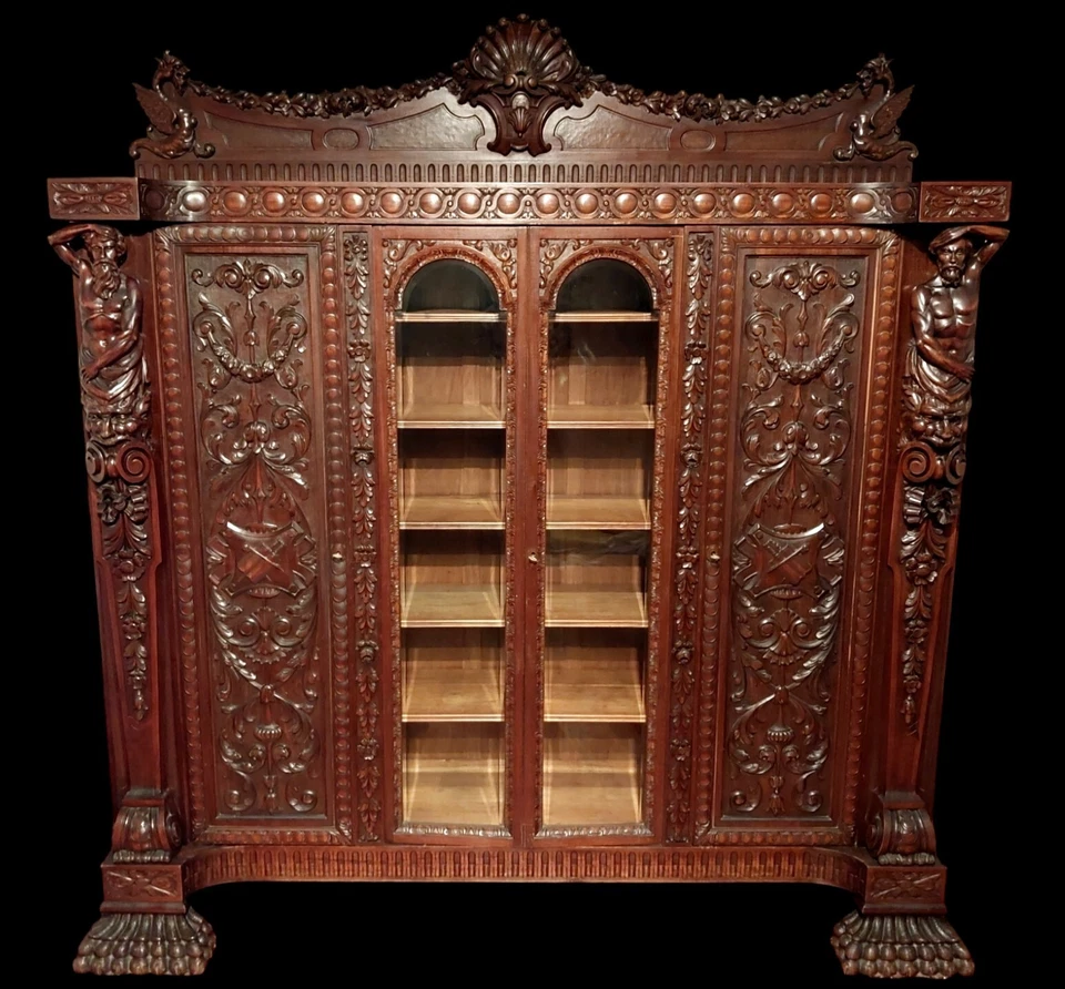 ANTIGUO MONUMENTAL Y RARO GABINETE ESTANTERÍA MASÓNICA RENACENTISTA R. J. HORNER Foto 3 de 4