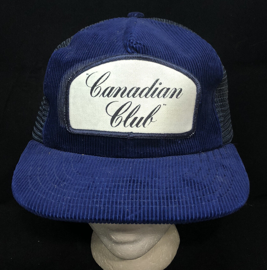 Vtg Canadian Club Whiskey Mesh Trucker Snapback Hat Company Logo Patch Blue Cap image 3