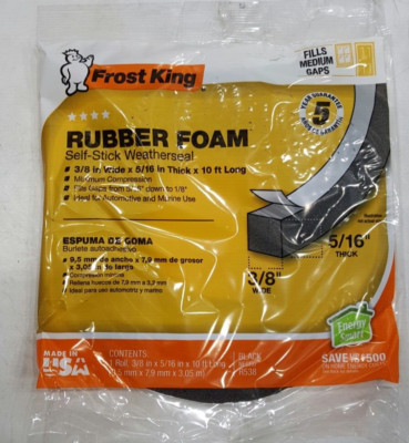 Frost King R538H Sponge Rubber Foam Tape 5/16'', Black, 3/8''W, 5/16''T, 10ftL