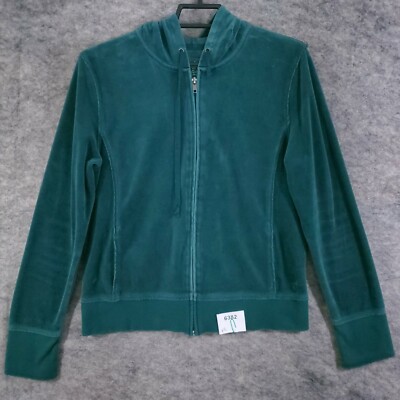 So Wear It Declare It Velour Jacket Juniors Extra Large Green Hooded Raw Seams