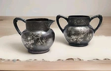 James W. Tufts Creamer & Sugar Bowl Set Quadruple Silver Plate Floral Mark 1940