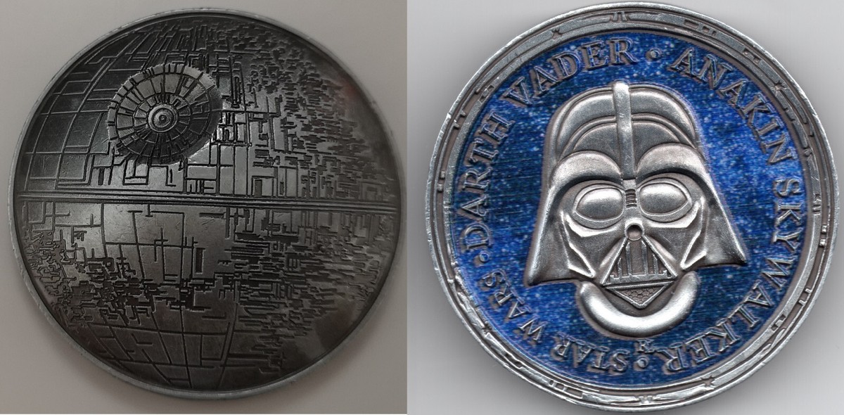 Star Wars Silver Death Star Coin Darth Vader Sci Fi Fantasy Old