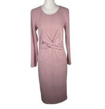Nine West Blush Pink Scoop Neck Twist Front Knot  Knit Long Sleeve Midi Dress M