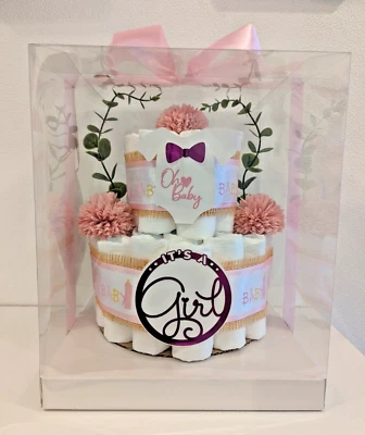 HANDGEFERTIGT Personalisierbare Mädchen 🩷 Windeltorte 🩷 Geschenk zur Geburt Babyshower