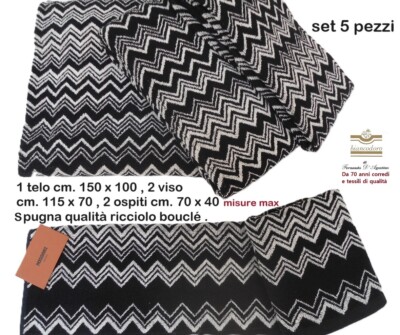 Set spugne 5 pezzi MISSONI  1 telo grande 2 asciugamano 2 ospiti completo bagno