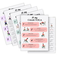6Pcs 30 Day Chair Exercises Plan Poster Yoga Seated Postures Exercise Charts