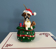 DANBURY MINT Collectible 2020 Christmas Ornament "Boxer Buddies"-NEW WITH BOX