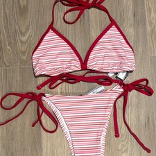 NWT New Victoria s Secret PINK Frankies Bikinis Triangle Red Bikini Set, XXL