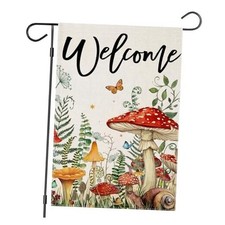 Welcome Spring Garden Flags for Outside, Seasonal Mushrooms for 12x18 Inch