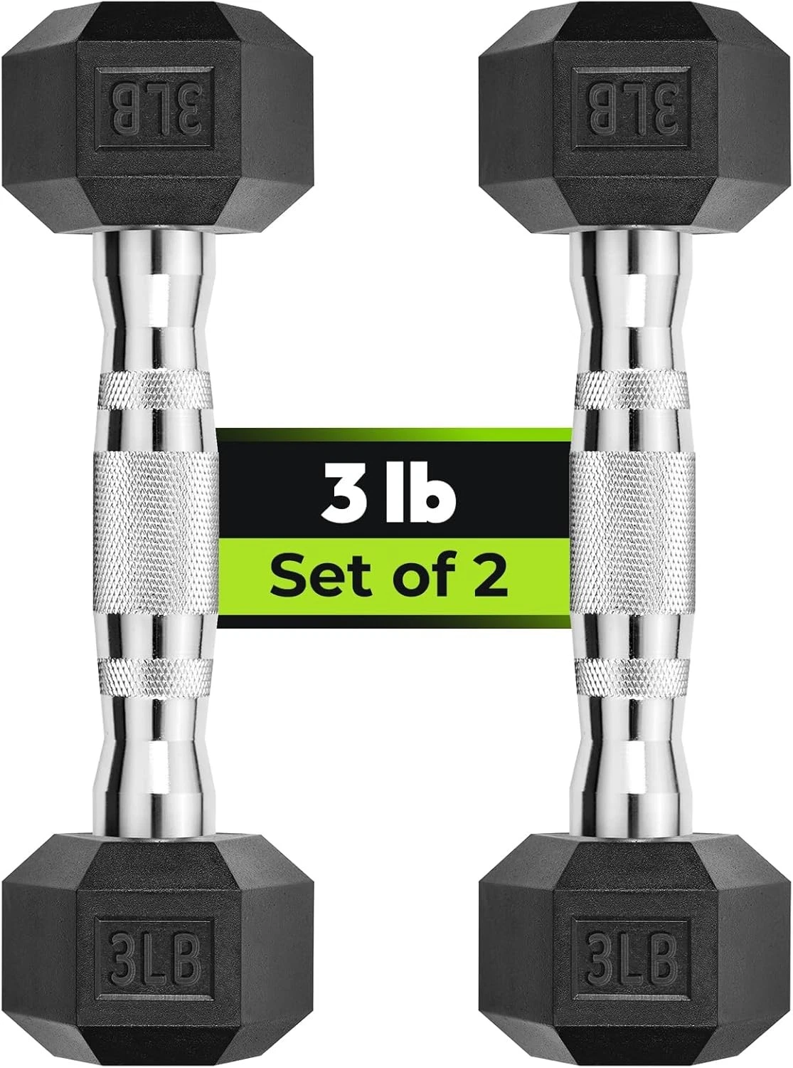 Hex Dumbbell Set 3 lb Rubber Encased Exercise & Fitness Dumbbells Weights