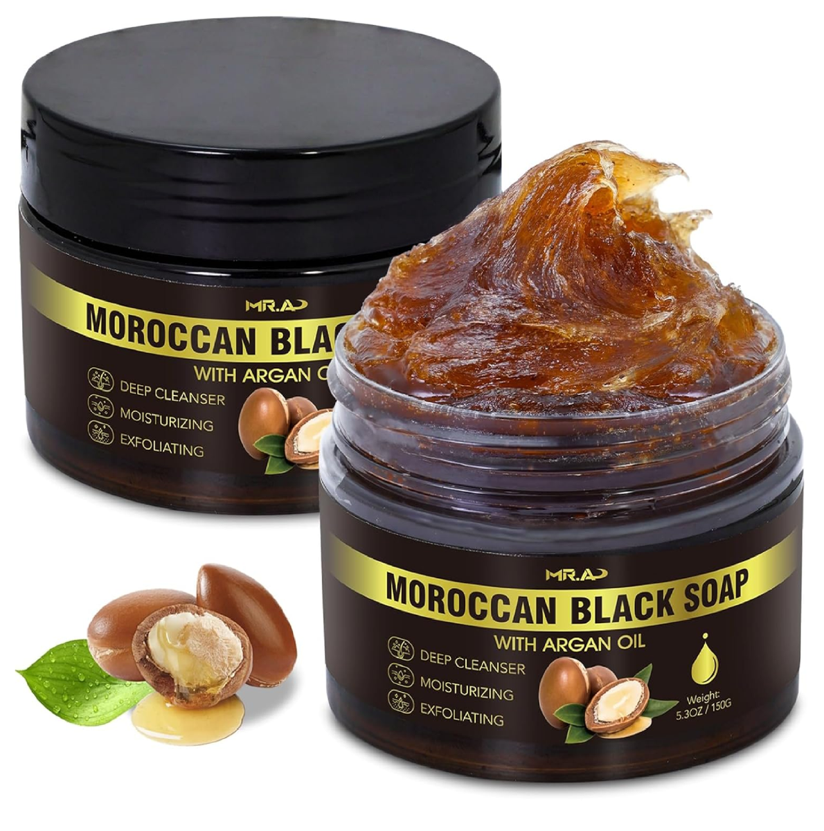 2Pack Moroccan Black Soap with Argan Oil, Morocco Black Beldi Soap