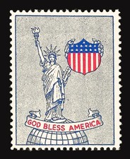 God Bless America Poster Stamp - Shield and Statue of Liberty - Patriotic