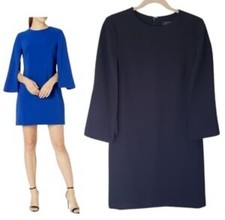 Tahari Levine Dress 6 Navy Blue Long Cape Slit Sleeve Stretch Career Church