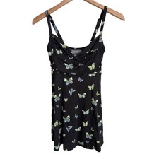 Urban Outfitters Butterfly Mini Dress S Black Green Ruched Sweetheart Whimsigoth