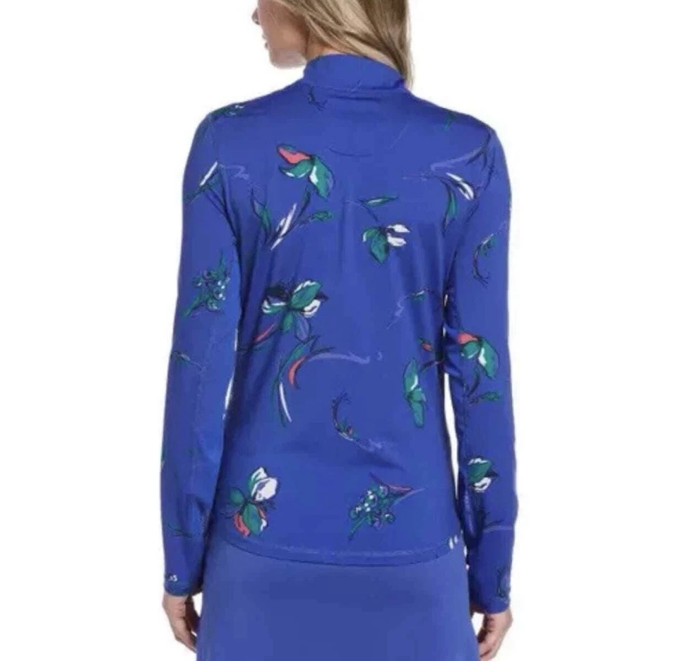 Pullover PGA Tour Azul Real Estampado Floral Dri-fit Cuarto Cremallera Golf Activo Foto 4 de 4