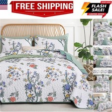 Floral Quilt Set King,Blue Green Botanical Pattern Quilts Bedspread Coverlet ...
