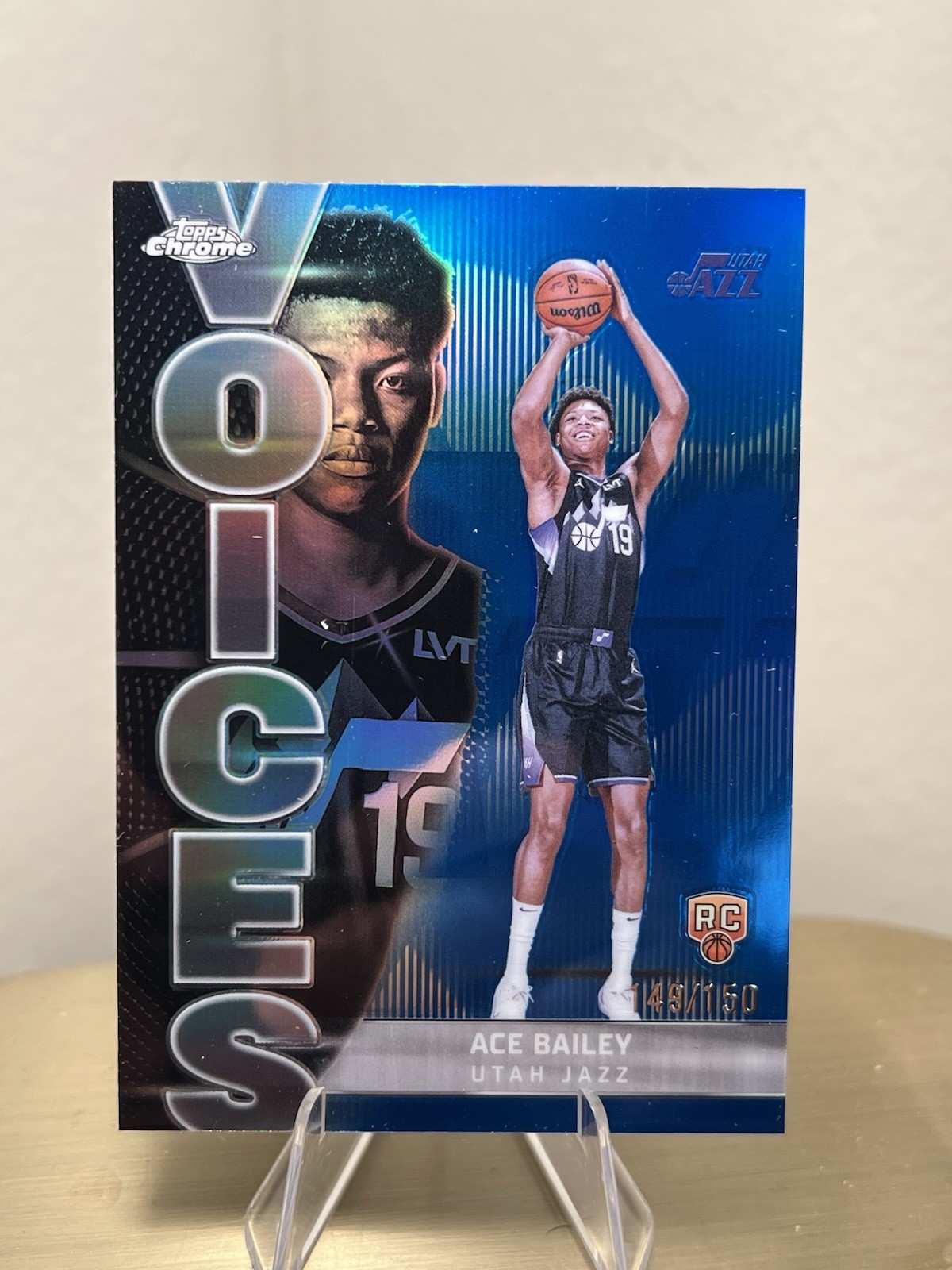 2025-26 Topps Chrome NBA Ace Bailey Voices Blue /150 RC Jazz