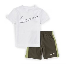 Nike Short Sleeve Swoosh Logo T-Shirt Dri-Fit Shorts Set 2T NWT White/Green