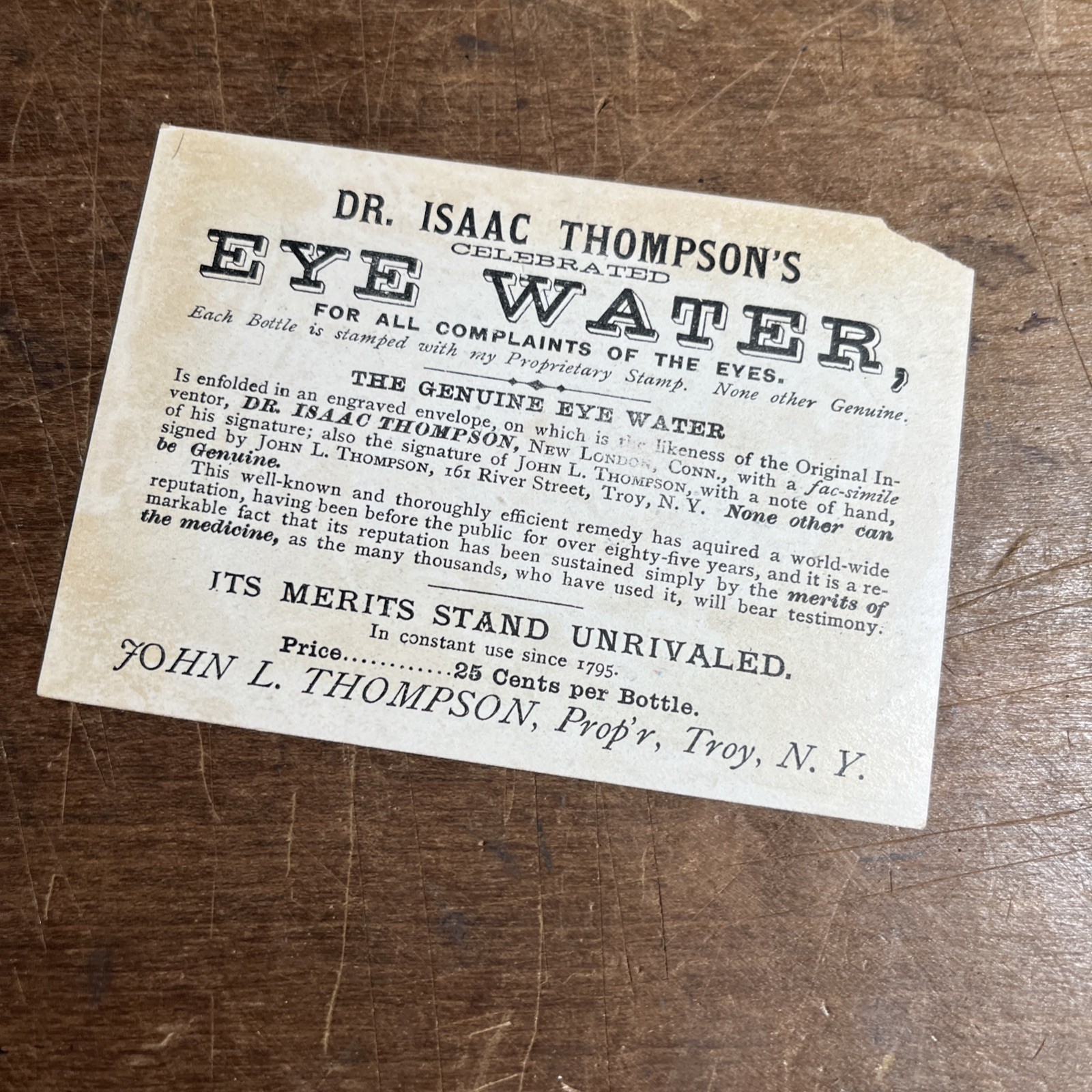 Antique Victorian Trading Card Dr. Isaac Thompson's Eye Water Troy New York - B1