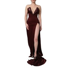 DOLCE & GABBANA Dress Maroon Embellished Vneck Evening Gown IT44/US10/L 12500usd
