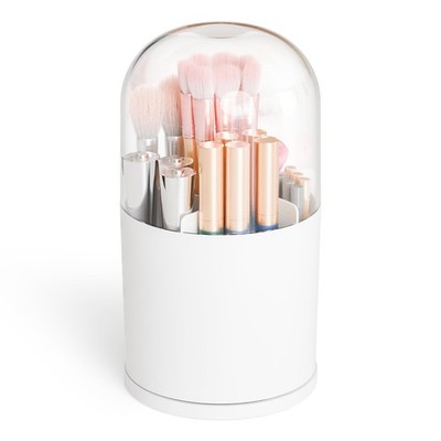 Yieach Rotating Acrylic Makeup Brush Holder with Lid for Small, White 
