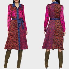 NWT FARM Rio Mixed Leopard Print Button Shirt Dress Belted Midi XS