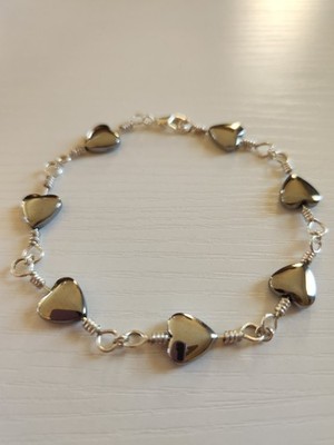 Reconstituted Hematite,silver coated copper wire jewelry, nickel free claw clasp