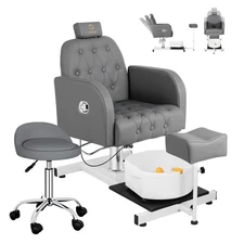 No Plumbing Chair for Nail Tech Pedicure Chair with Foot Massage Basin & Stool