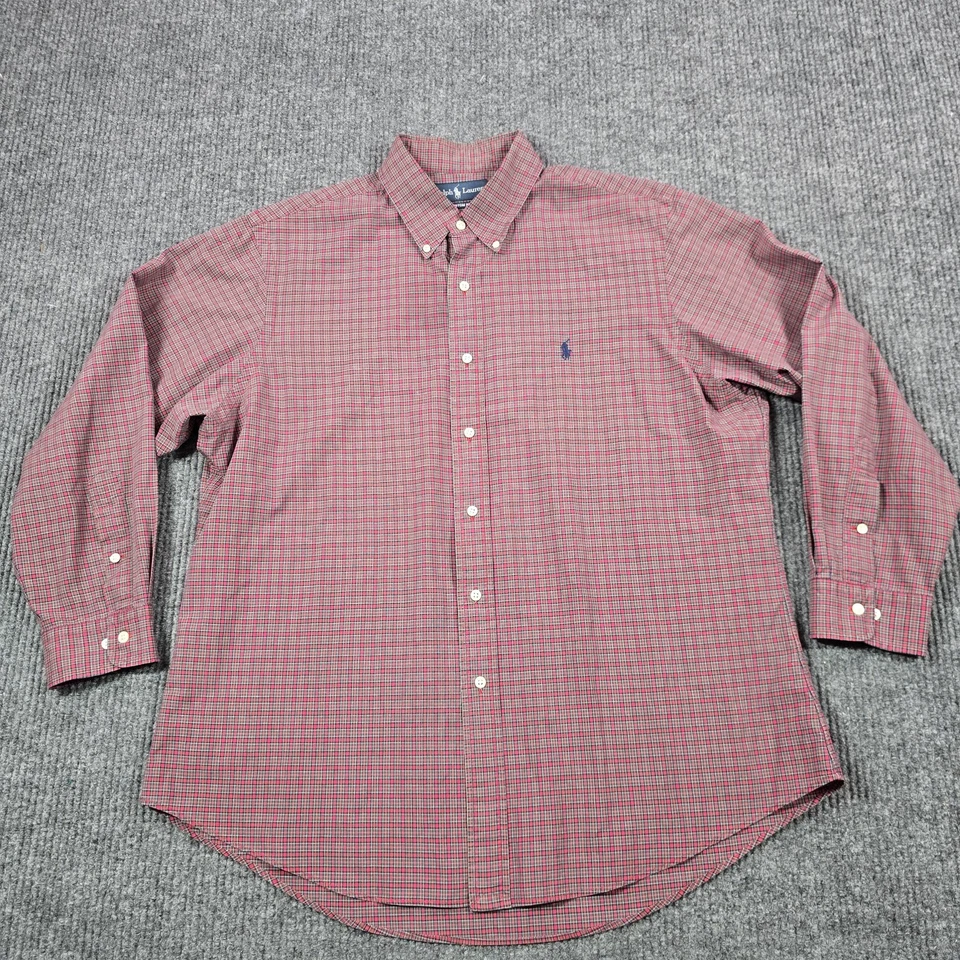 Camisa Ralph Lauren Para Hombres 17 32/33 Roja Verde A Cuadros Botones Ajuste Personalizado Poni Foto 3 de 4