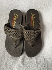 Skechers Yoga Foam sandals size  UK 4  wedge heel brown diamonte gem flip flops