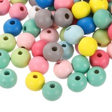 200Pcs 10mm Colored Natural Wood Beads Large Hole Round Spacer Beads Colorful