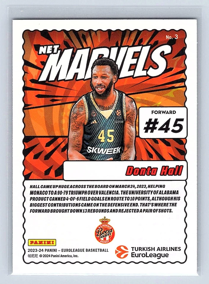 Donta Hall 2023-24 Donruss Turkish EuroLeague #3 Net Marvels Press Proof - Image 2 of 2