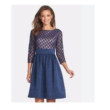 Eliza J Dress Women's 4 Polka Dot Mesh Overlay Cocktail Party Pockets Elegant