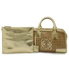 LOEWE Amazona 28 Anagram Handbag in Metallic Leather, Gold and Nat... GZl1dlu5