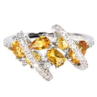 NATURAL AAA ORANGISH YELLOW CITRINE & WHITE CZ STERLING 925SILVER RING SIZE 8.25