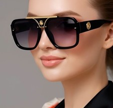 Black Gradient Lens Rectangular Frame WOmen Sunglasses Trendy Large Big Glasses